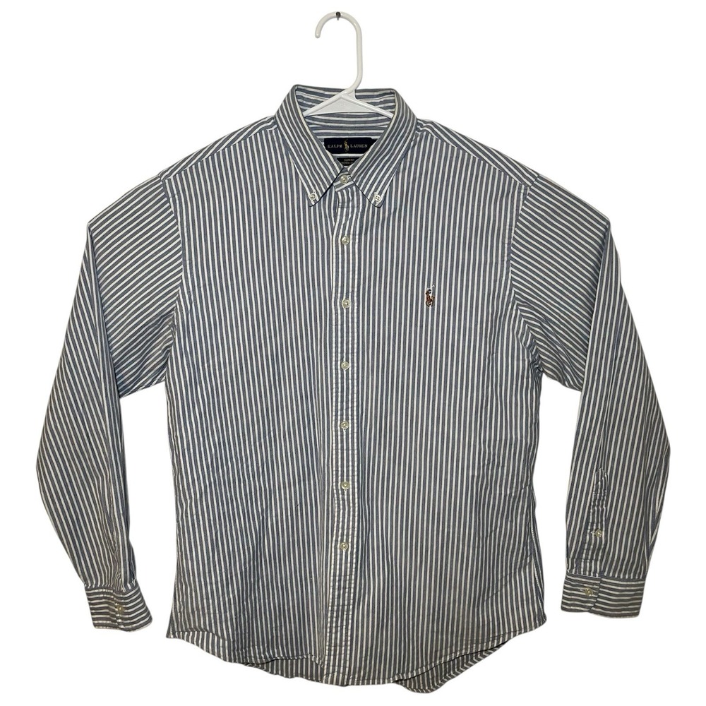 Ralph Lauren XL Men Slim Fit Stretch Oxford Striped Long Sleeve Shirt Flesh Pony